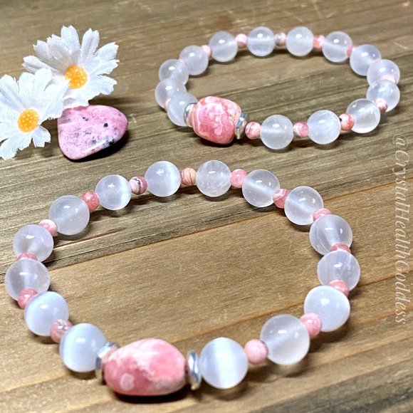 Selenite with Rhodochrosite Bracelet - Picture 1 of 5